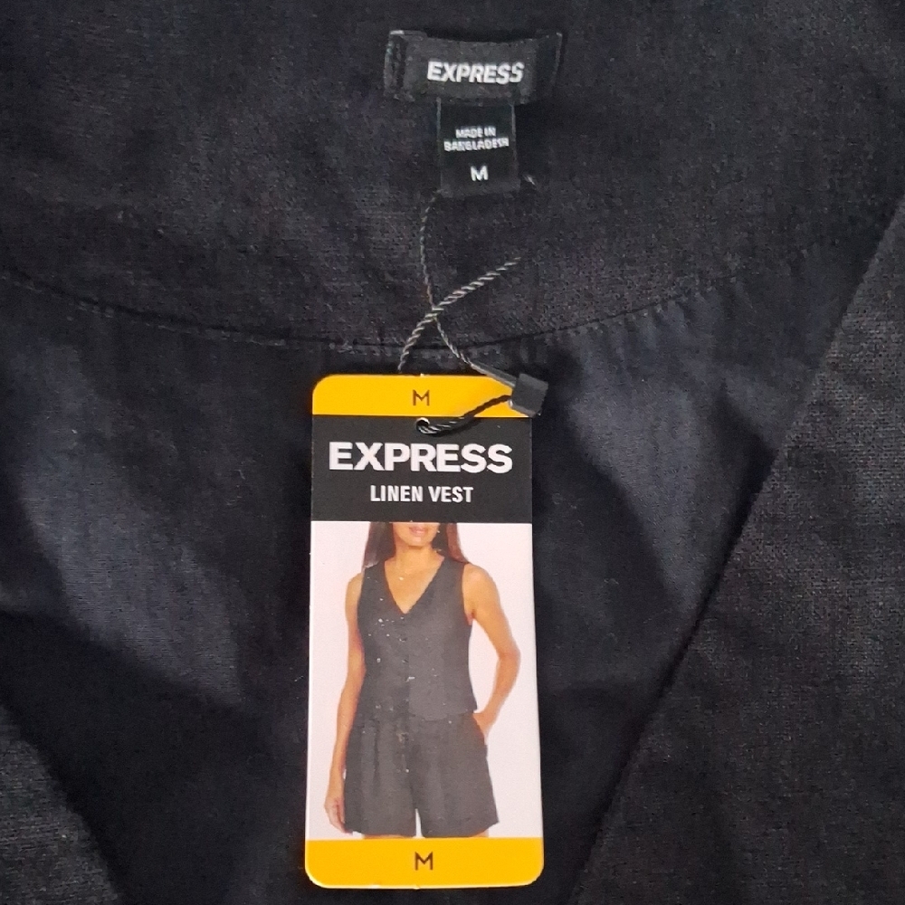 Black Linen Button-Up Women's Vest - Picture 5 of 7